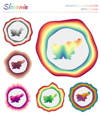 Slovenia logo collection. Colorful logo of the country. Unique layered dynamic frames around Slovenia border shape. Vector illustration.