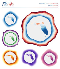 Florida logo collection. Colorful logo of the US state. Unique layered dynamic frames around Florida border shape. Vector illustration.