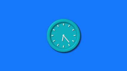 New cyan color 3d wall clock isolated on blue background,3d wall clock