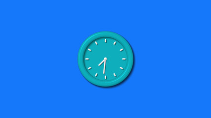 New cyan color 3d wall clock isolated on blue background,3d wall clock