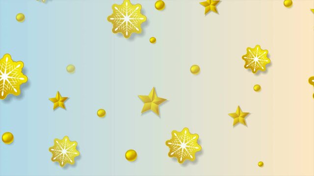 Christmas greeting card with snowflakes, stars and glossy beads. Seamless looping. Video animation Ultra HD 4K 3840x2160