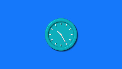 New cyan color 3d wall clock isolated on blue background,3d wall clock