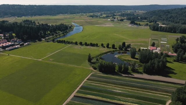 Lush Green Western Washington State Farm Aerial in Rural Countryside
