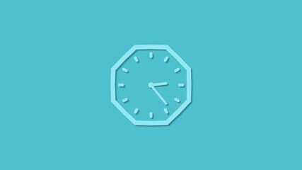 Amazing counting down 12 hours clock icon on cyan background,clock icon