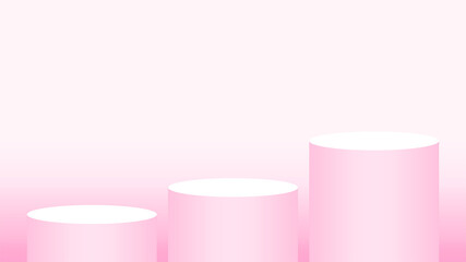 pink pedestal cylinder circle 3 steps for cosmetics showcase, podium circle stage pink pastel soft color, platform three steps for advertising copy space, podium round for make-up product display