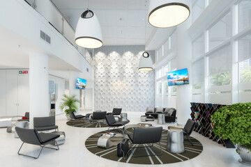 Fototapeta na wymiar Waiting lounge with counter (conception) - 3d visualization