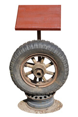Obraz premium Information stand made of old wheels and wood isolated