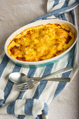 Cauliflower cheese gratin in baking dish