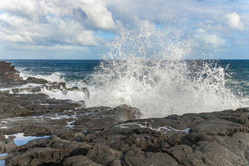 Big waves on the rocky coast. Hawaii