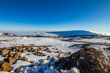Snowy mountain peaks. Hawaii island