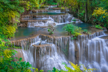 Huai Mae Kamin waterfall(Fourth level) Srinakarin Dam in Kanchanaburi, Thailand.