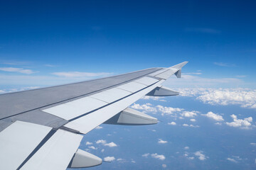 Fototapeta na wymiar Aerial view of cloudscape seen through airplane window