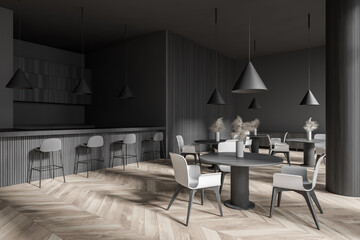 Stylish dark gray cafe bar corner