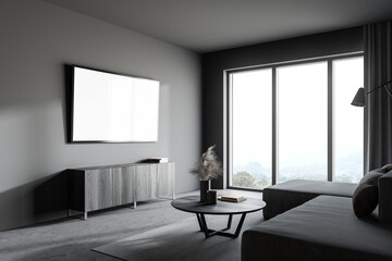 Naklejka na ściany i meble Gray living room corner with sofa and TV