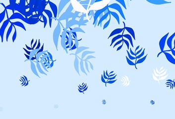 Light BLUE vector natural background with leaves.