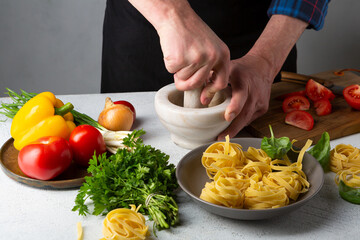 Making sauce for pasta, fresh ingredients