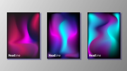 Brochure cover design set. Holographic gradient background. Eps 10 vector
