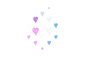 Light Pink, Blue vector pattern with colorful hearts.