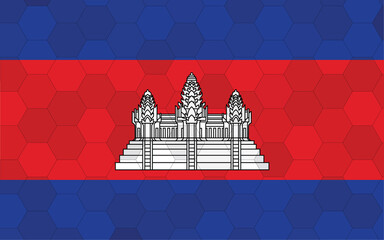 Cambodia flag illustration. Futuristic Cambodian flag graphic with abstract hexagon background vector. Cambodia national flag symbolizes independence.