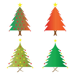 four Christmas trees vector set in multiple colors