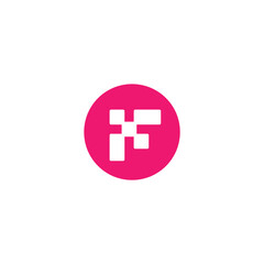 letter f logo from pixel square in a pink circle