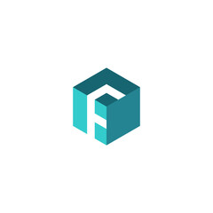 letter f logo in a three dimensions box shape