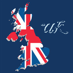 United Kingdom map vector with flag on blue background