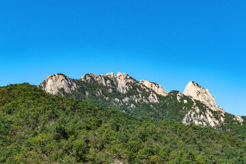 Fototapeta na wymiar Main peaks (3 peaks) in Bukhansan- Bukhansan National Park Seoul, Korea
