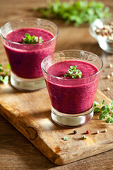 Glasses Of Homemade Beetroot Gazpacho