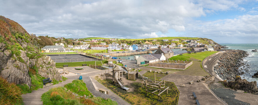 Panorama of Port Patrick Harbour and Coastline, Port Patrick, Dumfries & Galloway, Scotland