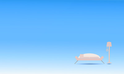 The comfortable living room. Blue and white gradient background with small potted plants , Chic sofa placed in the corner of the room, life style concept.