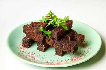 Rye bread croutons with garlic, spices and parsley as a beer snack
