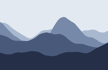 Mountains in the haze at sunset - Vector illustration