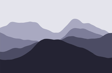 Mountains in the haze at sunset - Vector illustration