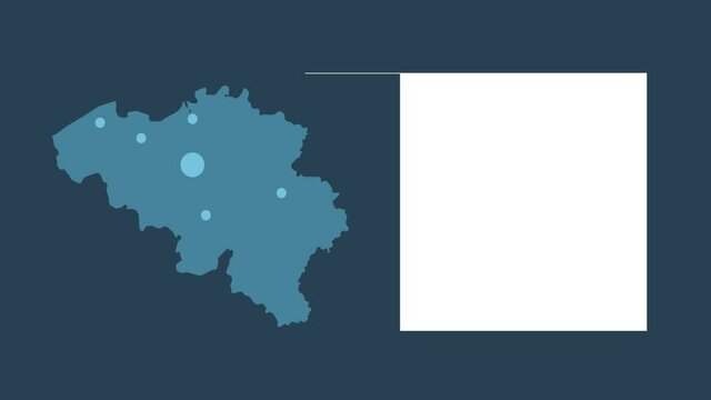 Belgium map animation with map of Europe, cities and text placeholder.