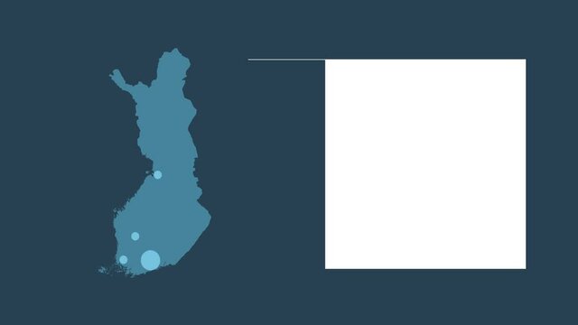 Finland map animation with map of Europe, cities and text placeholder.