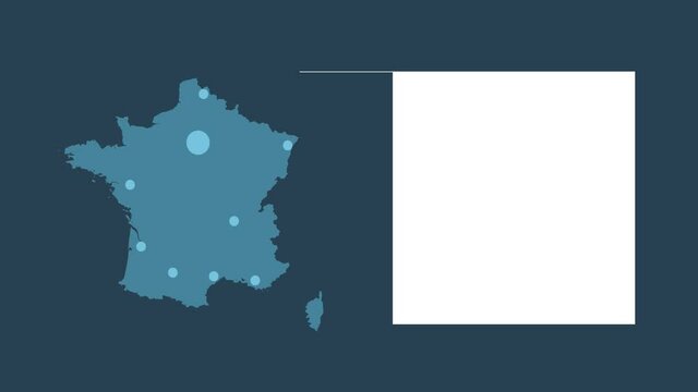 France map animation with map of Europe, cities and text placeholder.