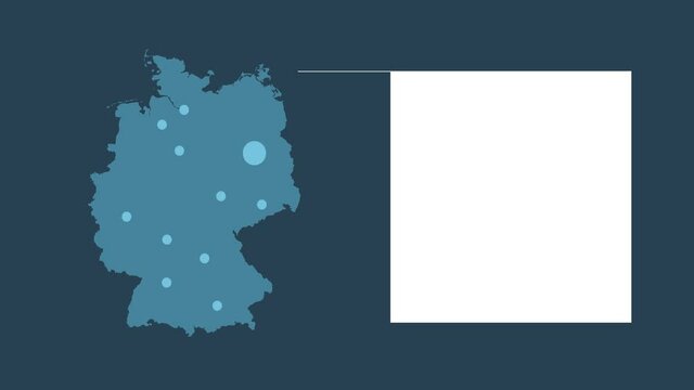 Germany map animation with map of Europe, cities and text placeholder.