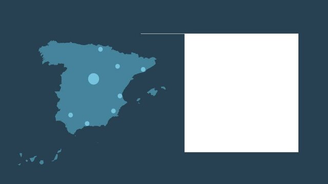 Spain map animation with map of Europe, cities and text placeholder.