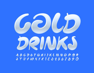 Vector logo Cold Drinks for Menu. Handwritten White Font. Creative Alphabet Letters and Numbers set