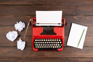 Vintage typewriter and a blank sheet of paper,Writer or journalist workplace