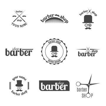 Set of grey emblem for barber shop, vector illustration.