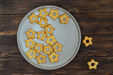 Cookies on a ceramic plate top view autumn snack concept