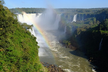 Brazil Foz do Iguacu - Iguazu Falls Devil Throat - Panoramic canyon view with rainbow