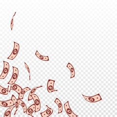 Russian ruble notes falling. Floating RUB bills on