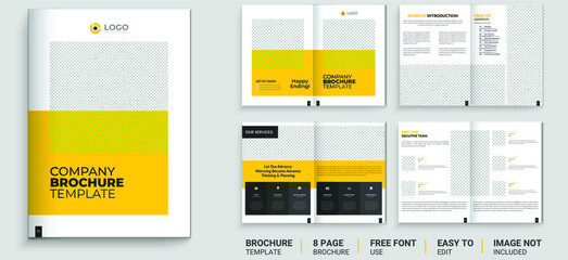 Yellow-Black Modern Business Brochure Template, Minimal Company Profile Design, 8 pages