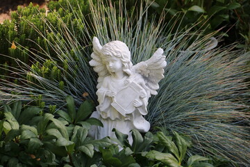 Hübscher Engel mit Harfe auf dem Friedhof 