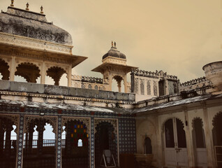 Courtyard at City Palace, Udaipur in Rajasthan, India