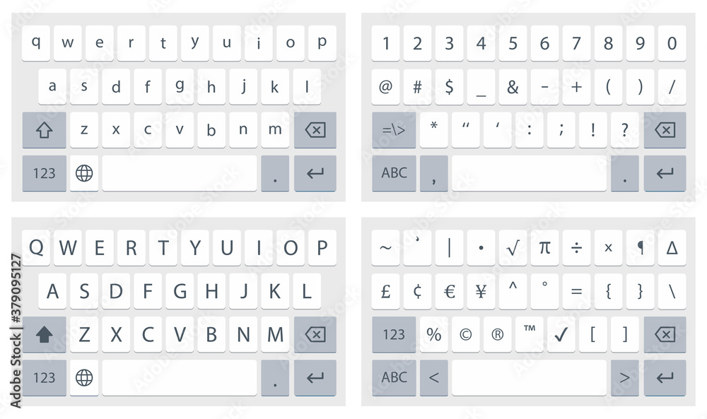 Wall mural mock up light keyboard of smartphone. set of vector mobile keyboards full set. alphabet and numerals