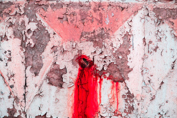 Dirty concrete wall with red drips. Abstract background. Space for lettering and design